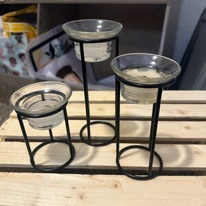 Elegant Black Metal and Glass Candle Holders